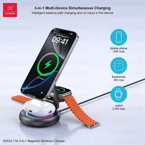 Xundd XDCH-116 3-in-1 Wireless Charger With Foldable Design For iPhone, Apple Watch, and AirPods - Image 3