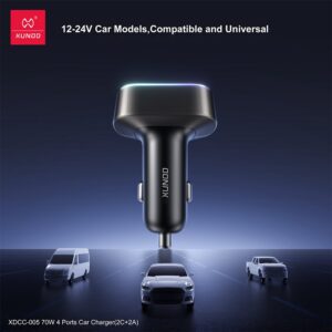 XUNDD Fast 70W 4 ports Car Charger- Black - Image 4