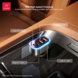 XUNDD Fast 70W 4 ports Car Charger- Black - Image 5