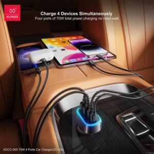 XUNDD Fast 70W 4 ports Car Charger- Black - Image 3